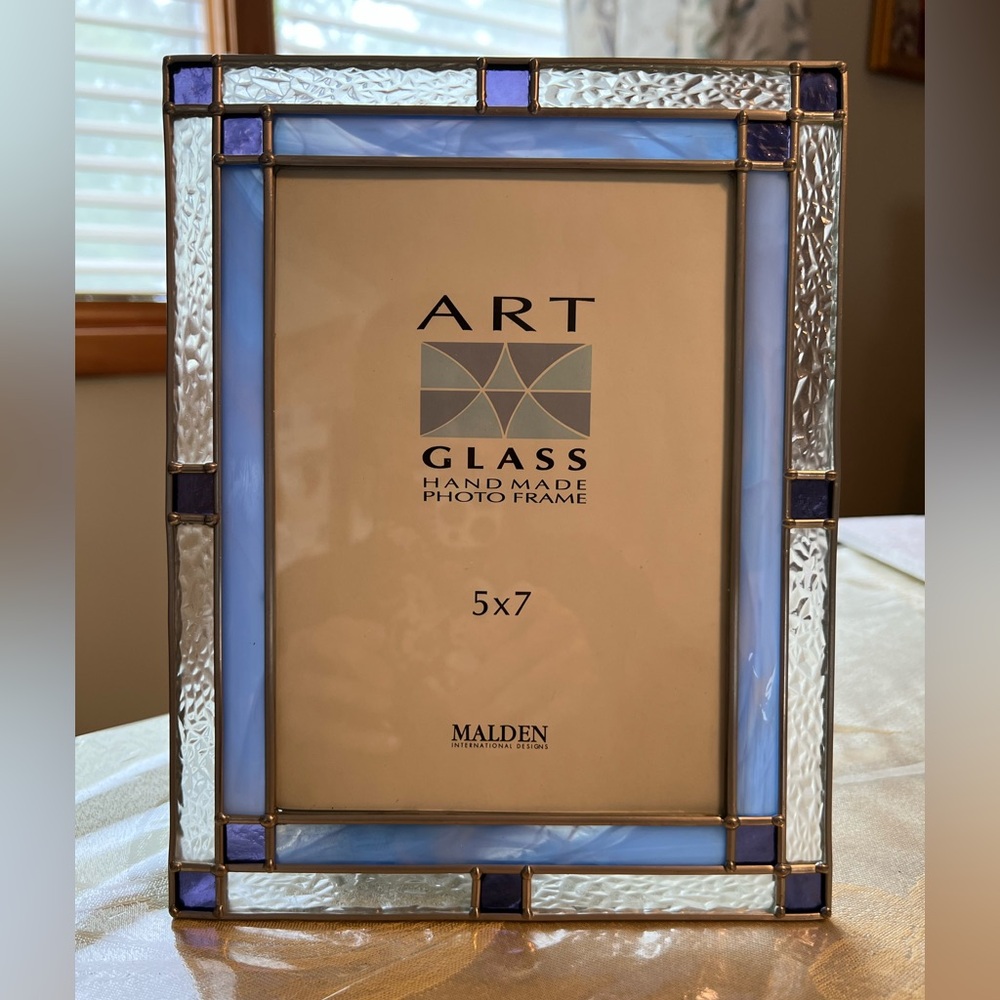 Malden Art Glass Photo Frame - Blue and Silver (for 5" x 7" photo)